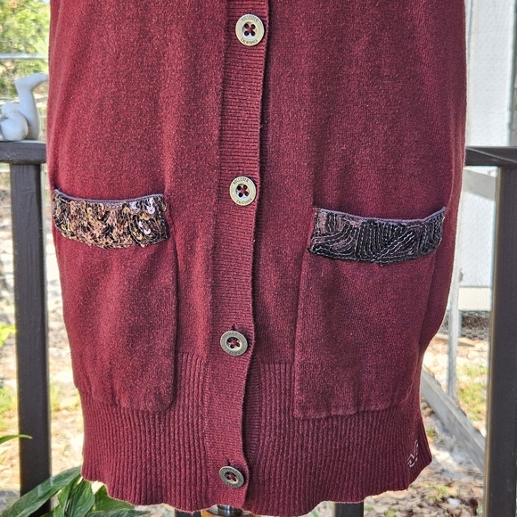 Y2K Hollister Button Front Cardigan Sweater Vest Racer Back Front Pockets Sequin - Picture 10 of 14